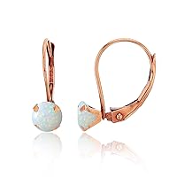 14K Solid Rose Gold 6mm Round Natural Opal Birthstone Leverback Earrings For Women