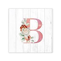Initial Letter B Pink Monogram Quote Motto Canvas Wall Art Prints Flowers Bouquet Wildflowers Family Wall Art Decorative Home Decor Picture for Living Room Bedroom Dining Room Funny Decoration 12x12