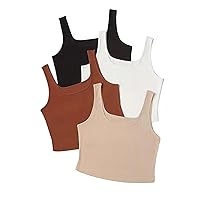 MakeMeChic Women's 4packs Plus Size Rib Knit Sleeveless Tank Crop Top