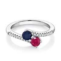Gem Stone King 925 Sterling Silver Blue Sapphire and Red Ruby Bypass Ring For Women (0.94 Cttw, Gemstone September Birthstone, Round 4MM, Available In Size 5, 6, 7, 8, 9)