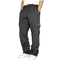 Heavyweight Fleece Cargo Pants for Men, Straight-Leg Active Athletic Workout Jogger Sweatpants with Pockets and Drawstring