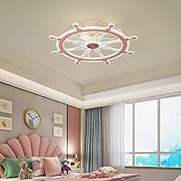 Fanps, Kids Bedroom Ceiling Fans with Lights, Modern Led Dimmable Fan Lighting with Remote Control 3 Speed Adjustable Fanp for Indoor Living Room Lounge Dining Room/Pink/58Cm*16Cm