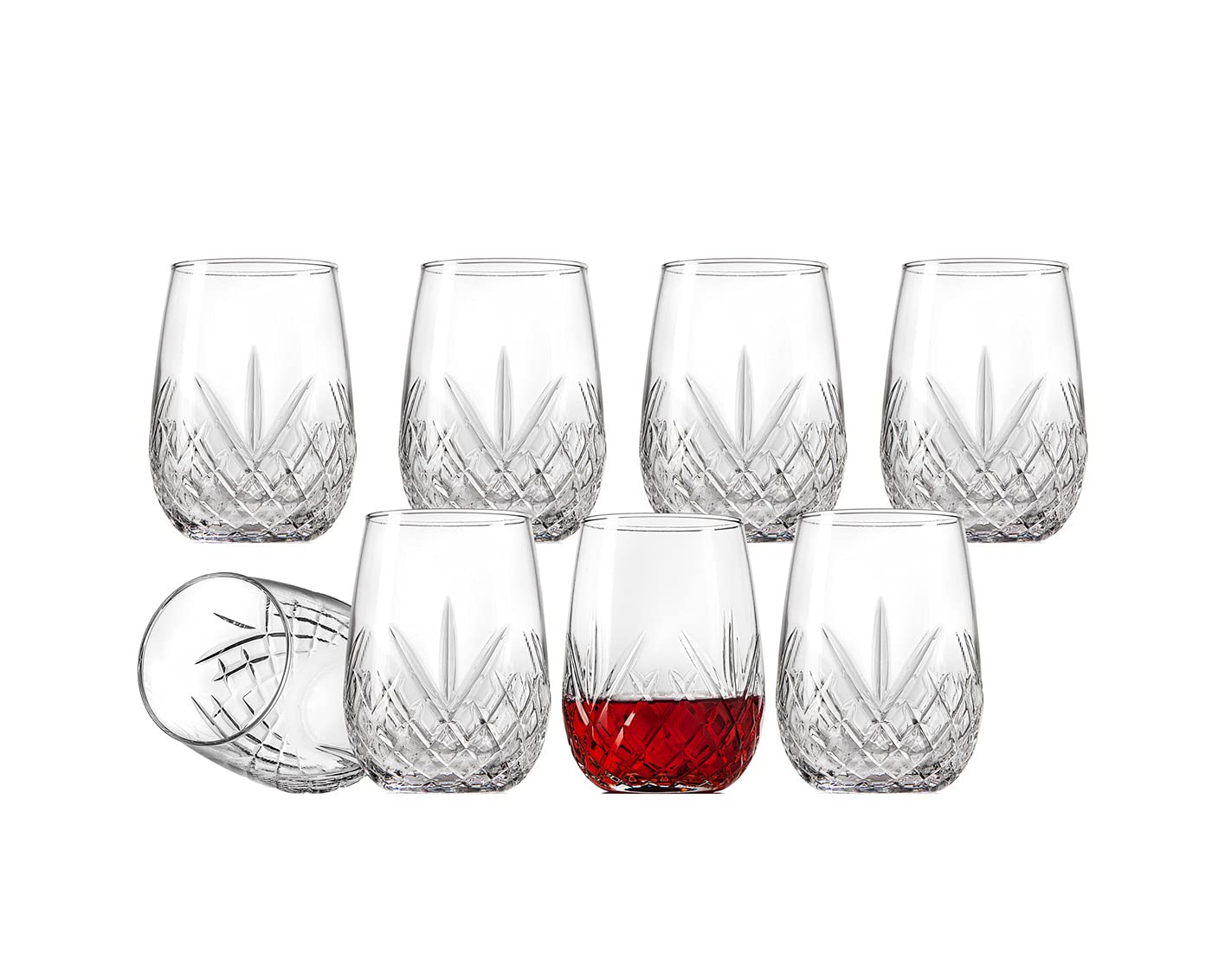 Crystal Wine Glass Goblet Stemless Cup Dublin by Godinger – Set of 8