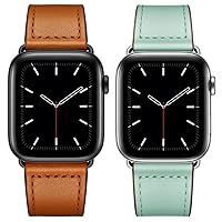 KYISGOS Compatible with Apple Watch Genuine Leather Replacement Band Strap 49mm 45mm 44mm 42mm Brown & Mint