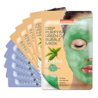 Purederm Green Tea Facial Mask Skin Care (5 Pack) Deep Purifying Pink O2 Bubble Mask Peach (5 Pack)