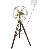 B A INSTRUMENTS Antique Nautical Vintage Wooden Tripod Stand with Metal Fan Light Antique Nautical Vintage Wooden Tripod Stand with Metal Fan Light