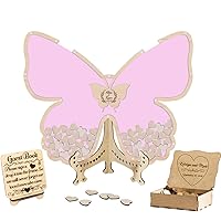 Custom Butterfly Wedding Guest Book with Wooden Hearts, Personalized Wooden Border Wedding Guest Book Alternative Ideas, Rustic Guest Book Sign for Wedding Decor, Anniversary (Pink)