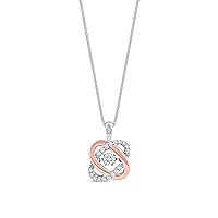 Sterling Silver and 10K Rose Gold Two-Tone 1/10Ct TDW Dancing Diamond Love Knot Fashion Pendant Necklace with an 18