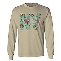 Cool New York Gift Liberty Statue NYC Floral Beach Summer Vacation Palm Long Sleeve Men's