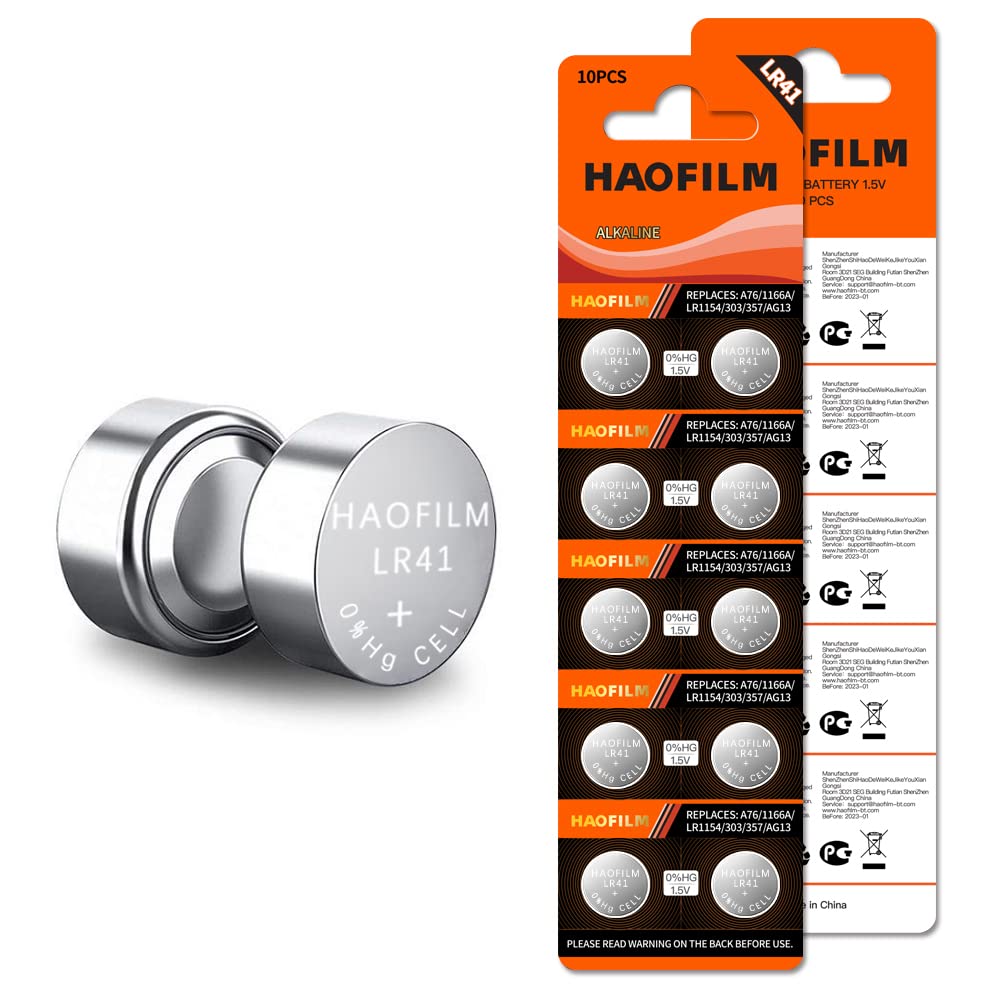 HAOFILM LR41 AG3 392 384 192 Advanced Alkaline Battery, 1.5V Round Coin Cell Battery (Pack of 10)