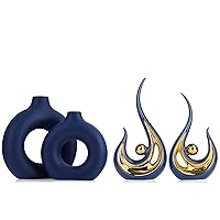 Navy Blue Vase and Blue Gold Statue for Home Decor