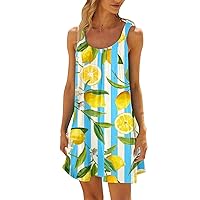Women's Summer Dresses 2024 Casual Loose Swing Sleeveless Round Neck Pineapple Printed Tank Flowy Sundress