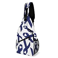 Colon Cancer Awareness Blue Ribbons Printed Crossbody Sling Backpack Multipurpose Chest Bag Daypack for Travel Hiking