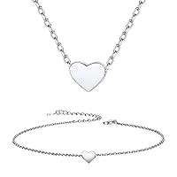 ChicSilver 925 Sterling Silver Small Dainty Heart Necklace and Heart Ankle Bracelet Set for Women