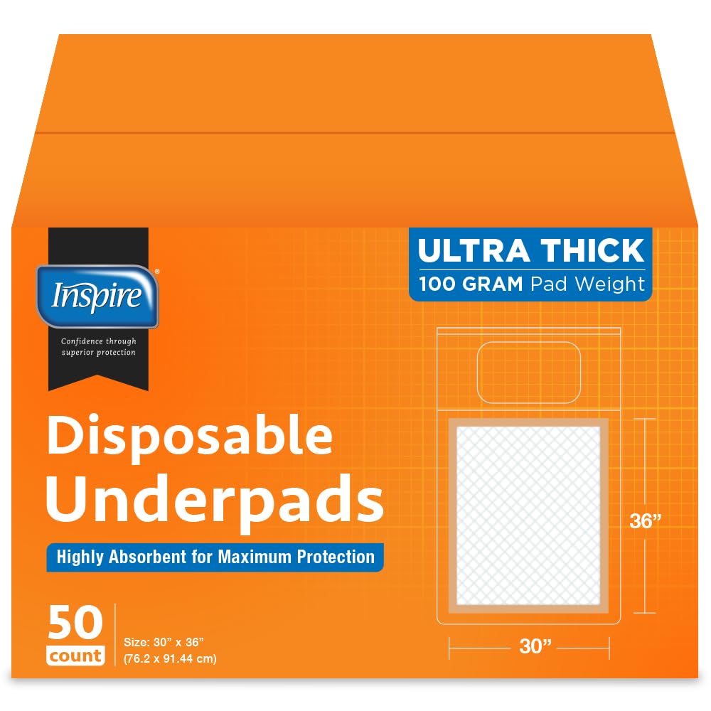 Inspire XL 30 x 36 Ultra 100 Grams Super Absorbent Bed Pads for Incontinence (50)