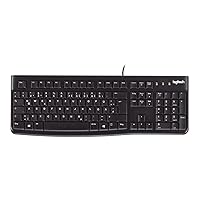 Logitech K120 Wired Keyboard for Windows, USB port, Silent Touch, rugged, splash-proof, Adjustable keyboard stand, German QWERTY layout - Black
