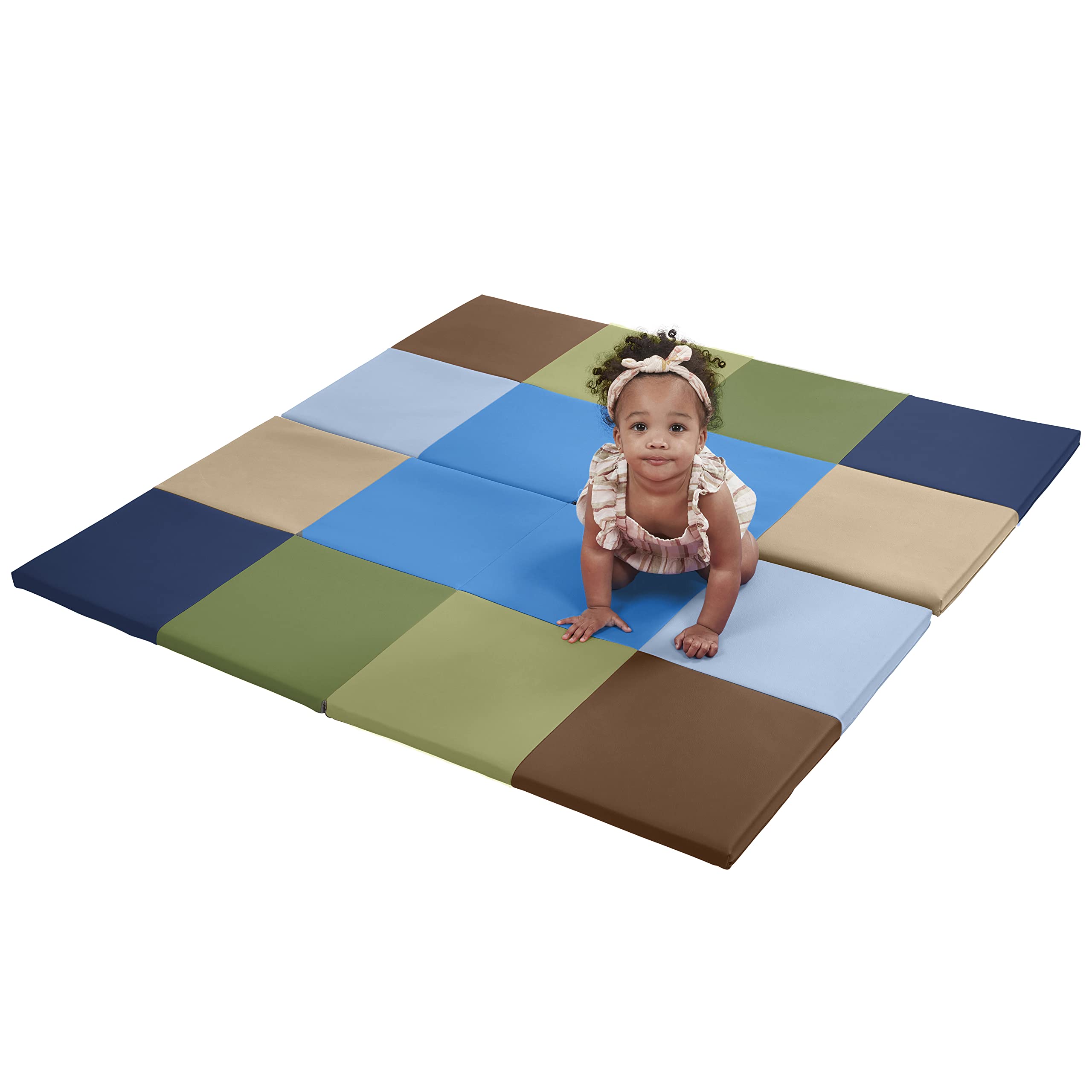 ECR4Kids SoftZone Square Dance Activity Mat, Folding Playmat, Earthtone