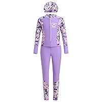 IMEKIS Kid Girls Long Sleeve One Piece Swimsuit Cute Full Body Zip Up Rash Guard Bathing Suit Sun Protection Wetsuit with Hat