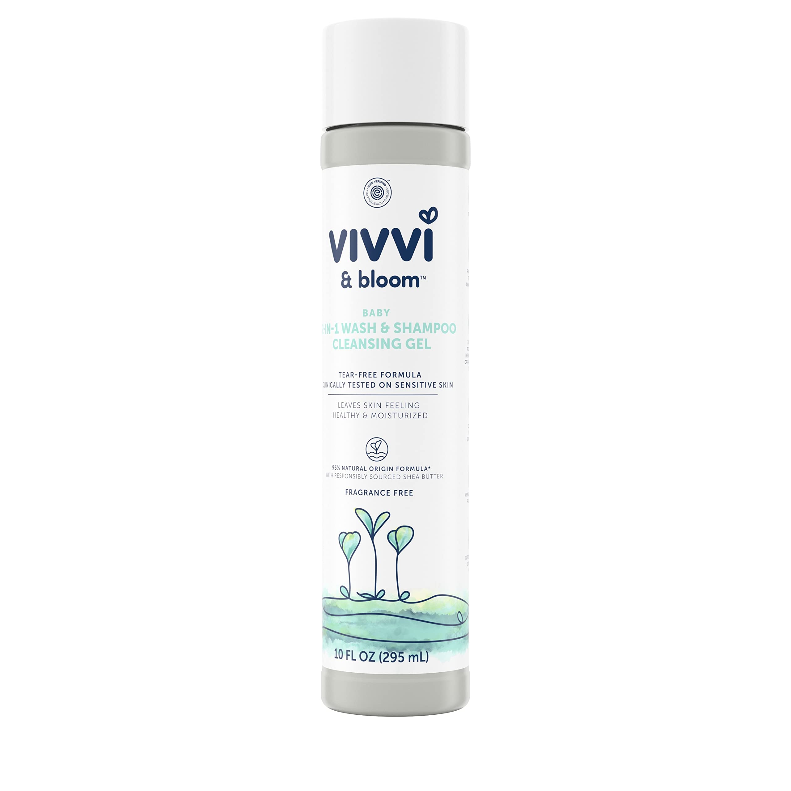 Vivvi & Bloom Gentle 2-in-1 Baby Wash & Shampoo Cleansing Gel, Leaves Sensitive Skin Feeling Healthy & Moisturized, Fragrance-Free, Formulated Without sulfates, paraben, & Dyes, 10 fl. Oz