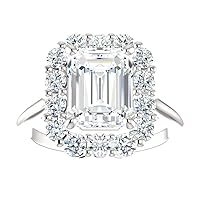 Riya Gems 4 CT Emerald Diamond Moissanite Engagement Ring Wedding Ring Eternity Band Vintage Solitaire Halo Hidden Prong Silver Jewelry Anniversary Promise Ring Gift