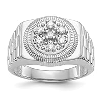 14k White Gold Polished Prong set Open back Not engraveable Diamond mens ring Size 10 Jewelry Gifts for Men