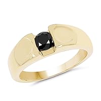 14K Yellow Gold Plated 0.25 Carat Genuine Black Diamond .925 Sterling Silver Ring