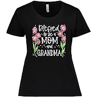 inktastic Blessed to Be a Mom and Grandma Pink Flowers Women's Plus Size T-Shirt
