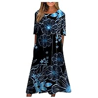 Trendy Summer Mid Length Dress for Women Short Sleeve Wedding Loose Fit Soft Graphic Cotton Dress for Ladies