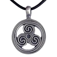 Celtic Jewelry Triskele Triskelion Triskeles Labyrinth Maze Magic Pagan Silver Pewter Men's Pendant Necklace Protection Amulet Wealth Fortune Lucky Charm Safe Travel Talisman with Black Leather Cord