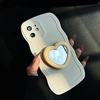 Heart Mirror Holder Phone Case for iPhone 15 14 Pro Max 13 12 11 Pro 7 8 15 14 Plus XS Max XR X Stand Back Cover Protect Shell,Beige,for iPhone 12