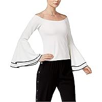Womens Textured Knit Blouse, White, Small