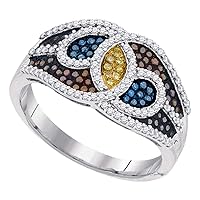 TheDiamondDeal 10kt White Gold Womens Round Multicolor Enhanced Diamond Swirl Fashion Ring 1/2 Cttw