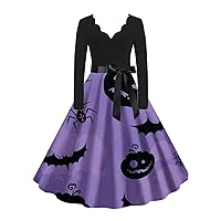 Women's 1950s Vintage Cocktail Party Dress Halloween Bat Print Wedding Guest Rockabilly Pinup Audrey Hepburn Dresses