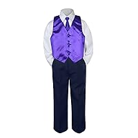 4pc Baby Toddler Boy Formal Suit Tuxedo Navy Pants Shirt Vest Necktie Set Sm-4T