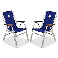 Forma Marine Boat Chairs High Back Blue Deck Folding Marine Aluminum Teak Furniture Set of 2 M150B