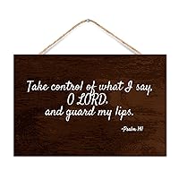 Take Control of What I Say LORD And Guard My Lips Established Wood Sign Wall Decorative Vintage Bible Verse Quote Signs Decorative Wooden Plaque Sign for Bedroom Laundry Porch 12x8in