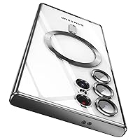 Titanium Clear for Samsung Galaxy S24 Ultra MagSafe Case with Camera Lens Protector,Magnetic Case for S24 Ultra,Full Protection Plating Anti-Scratch Slim Thin Case Cover,Gray Titanium