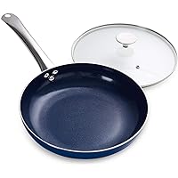 MICHELANGELO 8 Inch Frying Pan Nonstick, Small Frying Pan with Lid, Omelet Pan Nonstick with Ceramic Coating, Nonstick Pan with Lid, Ceramic Frying Pan with Glass Lid, Blue