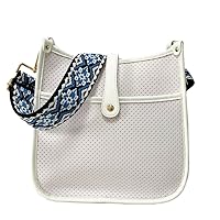 NeopreneCourier Bag - Crossbody Bags For Women - Adjustable Body Strap - Shoulder Bag - Satchel - White; Berry Stripe