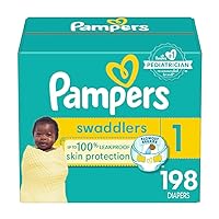 Pampers Swaddlers Diapers - Size 1, One Month Supply (198 Count), Ultra Soft Disposable Baby Diapers
