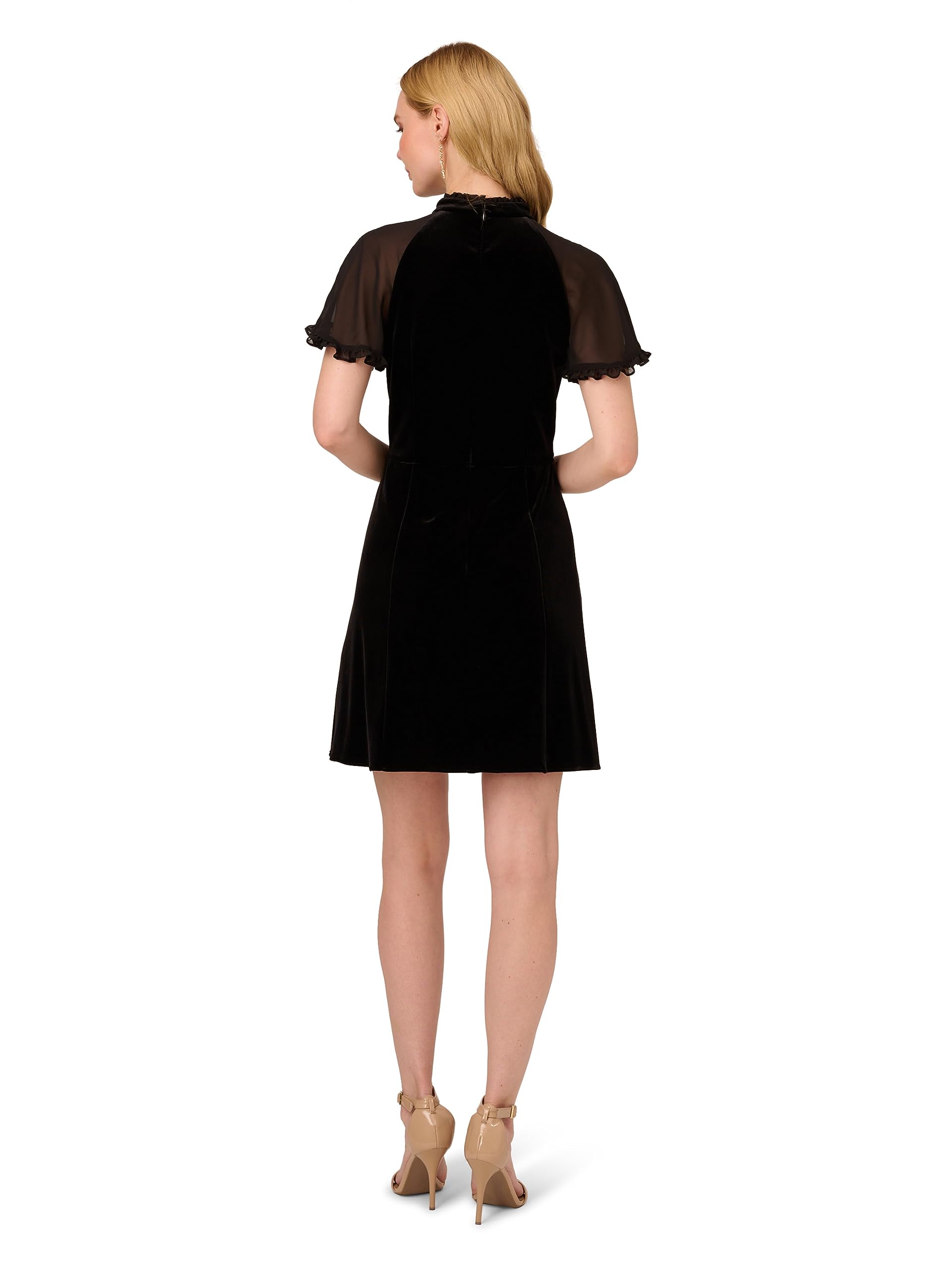 Adrianna Papell Women's Short Velvet Ruffle Dress