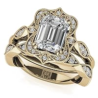 JEWELERYN 1 CT Emerald Cut Colorless Moissanite Engagement Ring, Wedding/Bridal Ring Set, Halo Style, Solid Sterling Silver, Anniversary Bridal Jewelry, Classic Rings for Wife