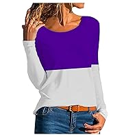 Women's Patchwork Long Sleeve Tops Color Block T Shirt Casual Round Neck T-Shirt Loose Fit Blouse Tunic Tee Pullover