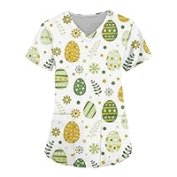 Easter Clothes For Girls, Short Sleeve Shirts For Women Off Shoulder Tops For Women Short Sleeve Tunic Women'S Tee Easter Printed Tshirt Trendy Tops V-Neck Workwear Dressy Shirt (Light Green,3X-Large)