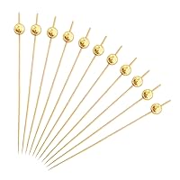 100Pack Cocktail Picks, Wooden Cocktail Toothpicks for Drinks Appetizers with Matt Gold Pearl