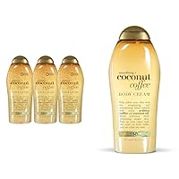 OGX Smoothing + Coconut Coffee Exfoliating Body Scrub with Arabica Coffee & Coconut Oil & Smoothing + Coconut Coffee Body Cream 19.5 oz