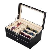 2 Layers Leather Watch Storage Display Box Luxury Watch Case Jewellery Display Organizer for 6 Watches & 9 Sunglasses