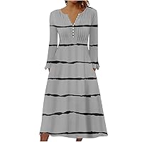 Women's Long Sleeve Dresses Fall Printed Round Neck Sleeved Dress Party Casual Dresses, S-3XL
