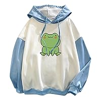 Cute Frog Sweatshirt for Teen Girls Kawaii Hoodie Oversized Aesthetic Animal Print Sweaters Baggy Pullover Hoodies Top
