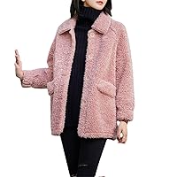 Autumn Winter Imitation Cashmere Coat Women's Jacket Warm Lapel Pocket Loose Jacket Women's Clothing Pink XXL